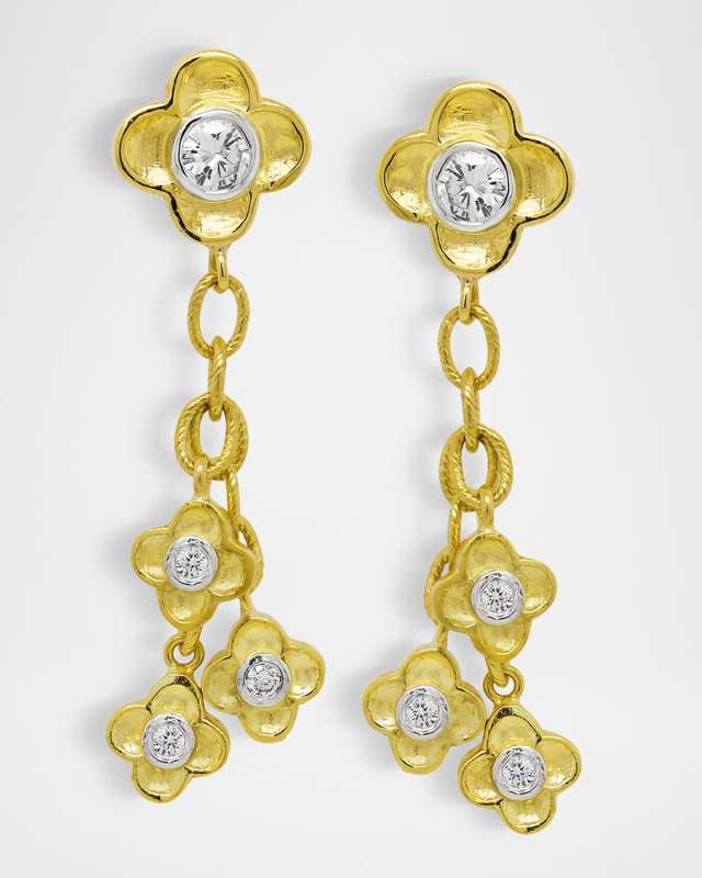 18K Yellow Gold Flower Earrings with Diamonds